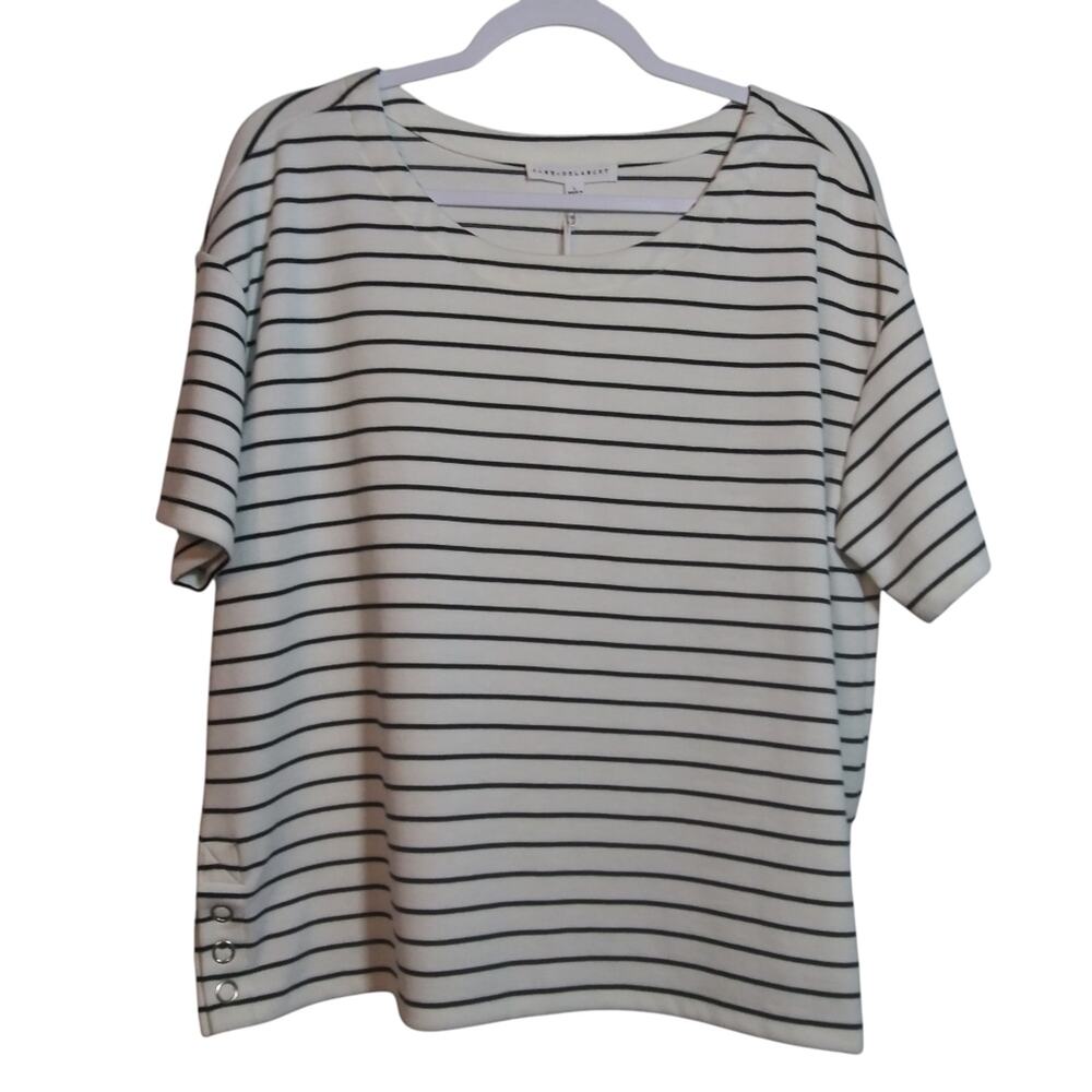 Jane & Delancey Striped Black and White Jersey Knit Short Sleeve Top Size L